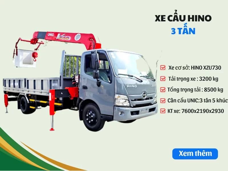 Xe Tải Hino Gắn Cẩu Unic 3 Tấn 5 Khúc